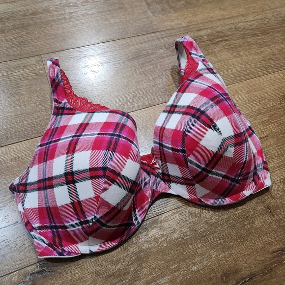 Lane Bryant Cacique Red Plaid Light Lined T-Shirt Bra 38G Holiday Comfort Casual - Picture 3 of 12